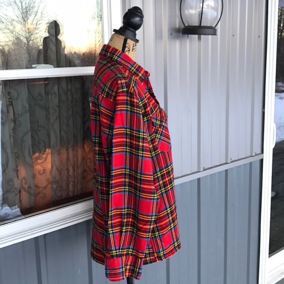 Vintage Red Print Plaid Flannel Shirt Size Large - Picture 2 of 6